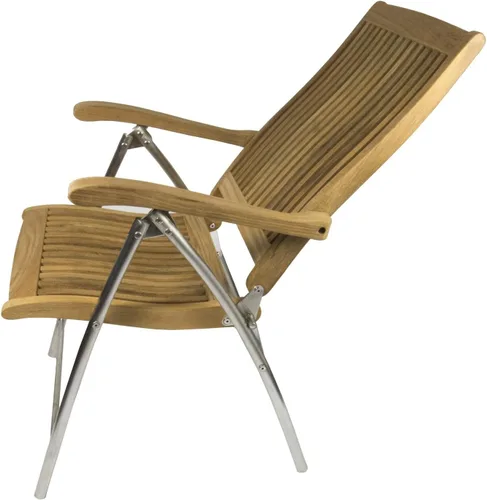 Vista 4 de SeaTeak Windrift - Silla plegable de 6 posiciones para exteriores, resistente a la intemperie, sillón de teca portátil con patas de acero inoxidable