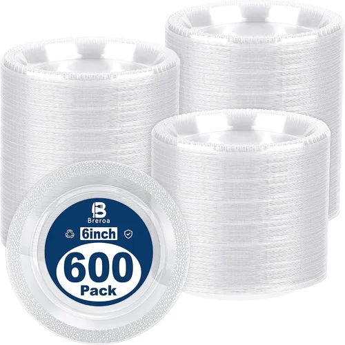 Vista 8 de Breroa 300 platos de plástico transparente de 6 pulgadas, pequeños platos redondos desechables para postre resistentes, platos de cena y fiesta