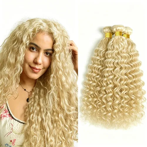 Vista 310 de P4613 Cabello humano rizado onda profunda marrón y paquetes mixtos 8 10 12 P4613 Ombre Marrón-Rubio-DP
