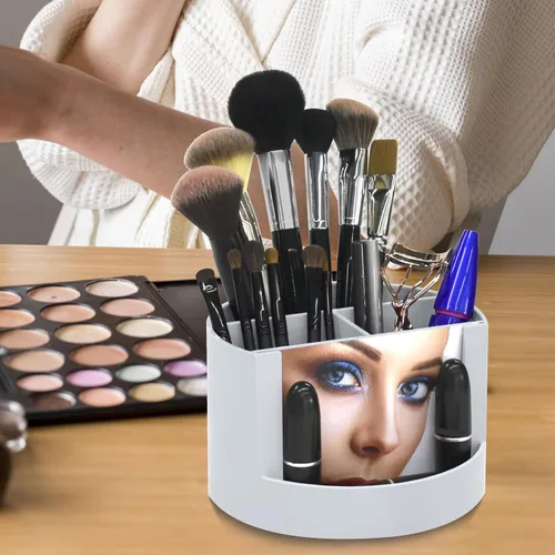 Vista 8 de Acrimet Organizador de escritorio compacto, 4 ranuras espaciosas, soporte redondo para lápices y accesorios con ranura para fotos, ideal