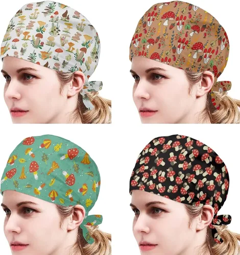 Vista 2 de Babrukda Paquete de 4 gorras con banda para el sudor ajustable, gorro de Navidad