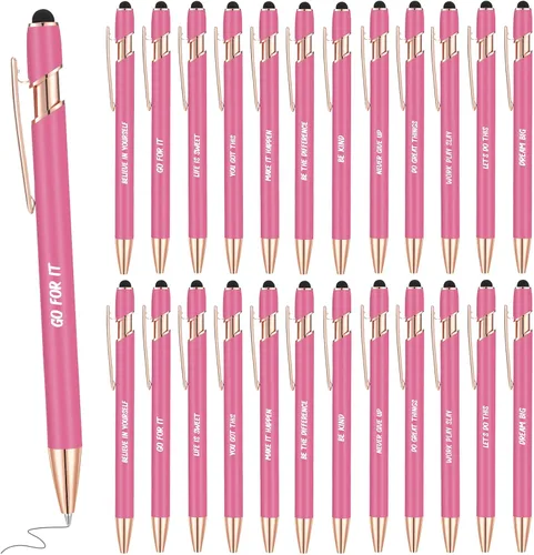 Vista 12 de Yeaqee 24 piezas de bolígrafos de bola inspiradores, tinta negra retráctil con citas motivacionales, con punta de lápiz táctil, mensaje alentador