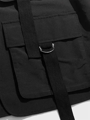 Vista 7 de OYOANGLE Chaleco tipo cargo sin mangas con cuello en V y cremallera para hombre con bolsillos con solapa