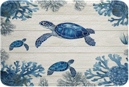 Vista 32 de Erosebridal Alfombras náuticas costeras de baño, tapete de baño con diseño náutico de ancla, tapete de baño antideslizante a rayas de 16 x 24