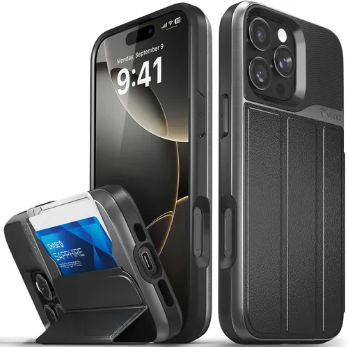 Vista 76 de VENA vCommute - Funda tipo cartera para iPhone 15, [protección contra caídas de grado militar] Funda de cuero con ranura para tarjetas con soporte