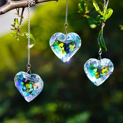 Vista 8 de H&D HYALINE & DORA 50mm Geometría Cristal Corazón Atrapasueños Prismas Colgantes con Prisma de Vidrio Fabricante de Arcoíris para Ventanas, Balcón