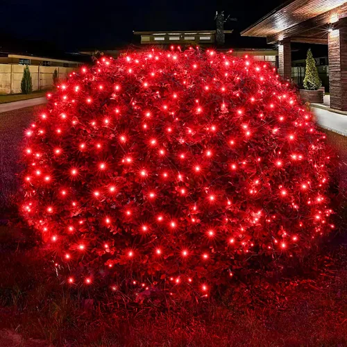 Vista 14 de Dirnun Red de luces LED de Navidad verde para exteriores, 160 LED de 5 x 7 pies, luz de malla de hadas impermeable para exteriores e interiores