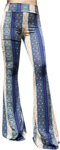 Vista 131 de ShopMyTrend - Pantalones de yoga largos con piernas anchas y acampanadas estilo palazzo, con cintura alta, para mujer