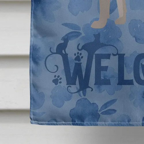 Vista 4 de Caroline's Treasures CK4813CHF - Bandera de bienvenida con gato abisinio azul, manga grande, para porche, para colgar en la pared, poliéster