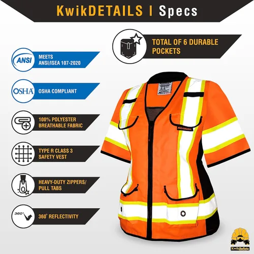 Vista 5 de KwikSafety - Charlotte, NC - Chaleco de seguridad GODMOTHER Clase 3 para mujer - Ajuste holgado - Equipo de trabajo reflectante conforme a ANSI OSHA
