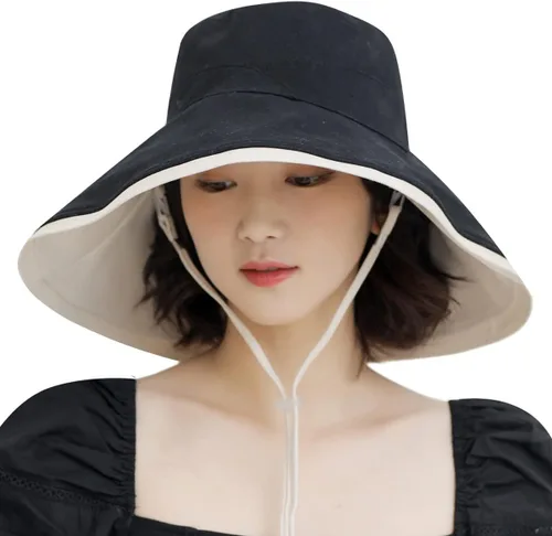 Vista 18 de HUAMULAN Sombrero de Sol de Verano de Ala Ancha para Mujeres con Borde Alambrado Sombrero Bucket de Playa y Pesca Reversible Plegable de Viaje