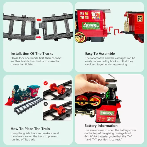 Vista 6 de OCHIDO Conjunto de Trenes - Conjuntos de Trenes de Navidad para Debajo del Árbol, Juguete de Tren Eléctrico de Regalo para Niños y Niñas, con Kits