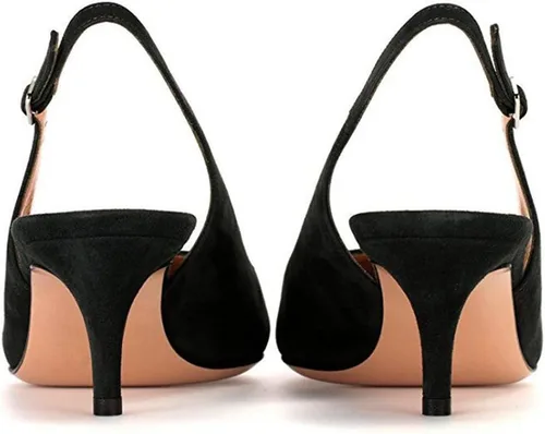 Vista 4 de Slingback Pumps, Las mujeres puntiagudas sandalias de tacón bajo correa Slingback correa de gatito bombas de tacón de noche fiesta zapatos de boda