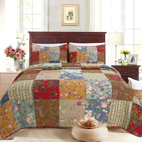 Vista 21 de Cozy Line Home Fashions Juego de ropa de cama reversible con diseño de mosaico real Brody Farmhouse Chocolate Plaid a rayas, colcha colcha