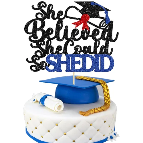 Vista 13 de Gyufise 1 decoración de pastel de graduación azul 2024 de felicitaciones para tartas de graduación 2024, decoración de pastel con purpurina
