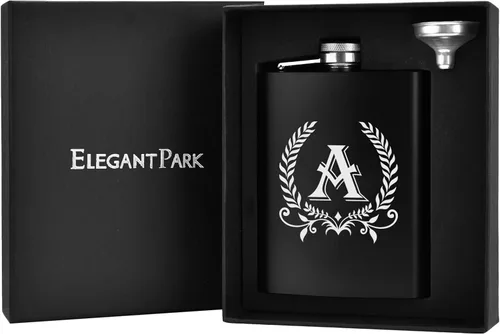 Vista 2 de ELEGANTPARK Petacas para Licor para Hombres con Iniciales Monogramadas Regalos para Hombres Cumpleaños Regalos Personalizados para Él Padrinos Papá