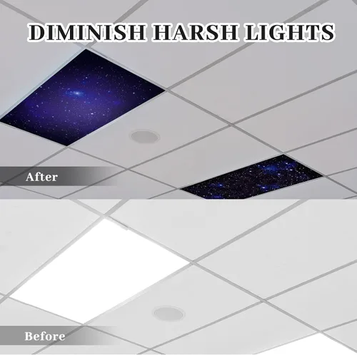Vista 3 de ROCEEI Paquete de 8 cubiertas de luz fluorescente, 4 x 2 pies, cubiertas magnéticas de cielo nocturno a granel para luz de techo de aula, reduce
