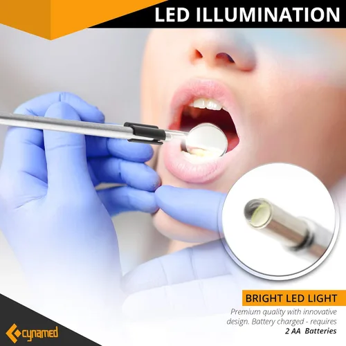 Vista 6 de Cynamed Espejo de inspección dental con iluminación LED - Veterinario dental primeros auxilios telescópico difícil de alcanzar espejo oral antivaho