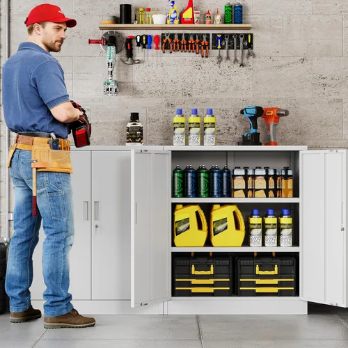 Vista 27 de BESFUR Armarios de almacenamiento de metal con estantes y puertas, armario de almacenamiento con cerradura de 36" de altura para oficina en casa