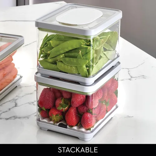 Vista 3 de iDesign - Papelera pequeña para nevera con bandeja de drenaje extraíble y tapa, color gris Removable Drainage Tray