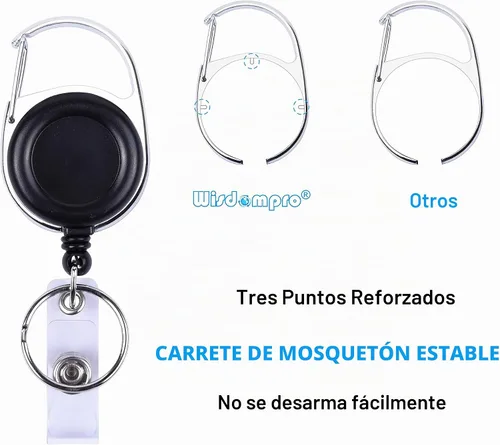Vista 3 de Wisdompro - Soporte retráctil para tarjetas con cordón y carrete, color negro PU Leather, 2-Sided ID Card Holder, with Carabiner Badge Reel Clip