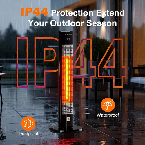 Vista 4 de Calentador al aire libre de 1500 W, calentador de patio con control remoto, 3 niveles de calor, temporizador de 24H, tubo de calentamiento de fibra