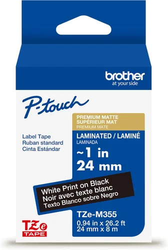 Vista 41 de Brother - Cinta laminada Negro sobre Amarillo, 24 mm Empaquetado al menudeo, Negro sobre blanco