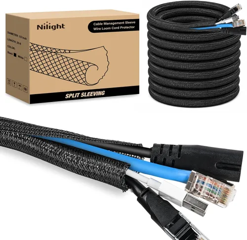 Vista 9 de Nilight - Funda para cable, fundas de gestión de cable de 10 pies - 1/2 pulgada, funda trenzada, telar de alambre autoenvolvente dividido