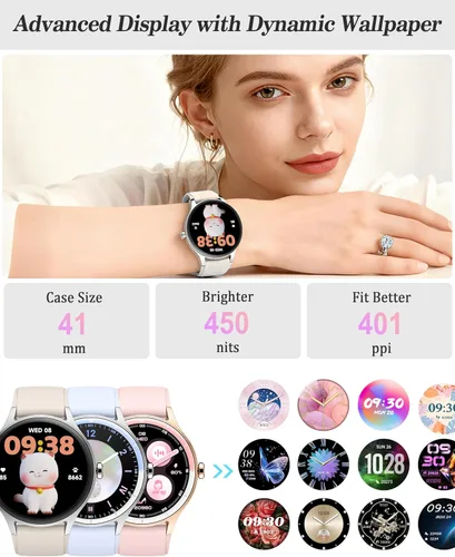 Vista 2 de Reloj inteligente para mujeres, mujeres y hombres, reloj de fitness de 1.27 pulgadas [caja de 1.614 in] con recepción de llamadas/marcación, monitor