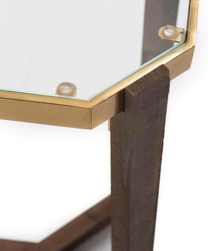 Vista 3 de Mesa Auxiliar 23.6 x 23.6 x 23.6 in Cristal/Madera/Metal Dorado