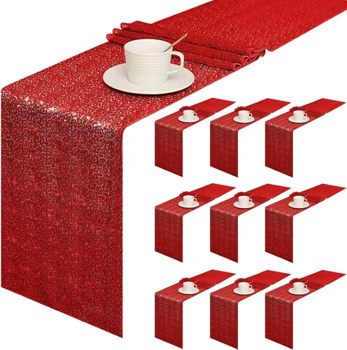 Vista 31 de Sugargirl Paquete de 10 caminos de mesa de lentejuelas de 12 x 72 pulgadas, camino de mesa verde manzana con purpurina para suministros de fiesta