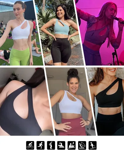 Vista 4 de glamline Sujetador deportivo de un hombro para mujer, brasier de yoga acolchado extraíble sin alambres, sexy, lindo, entrenamiento, gimnasio
