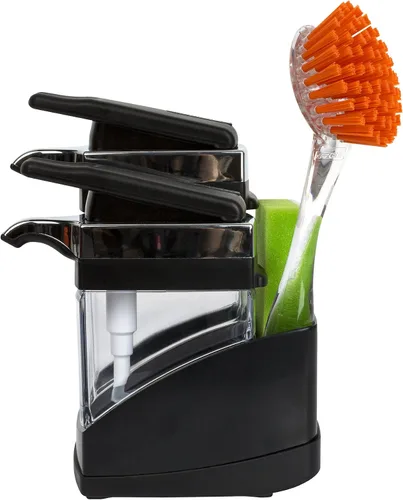 Vista 2 de Casabella Sider Duo - Dispensadores de jabón para fregadero con esponja, negro y cromado