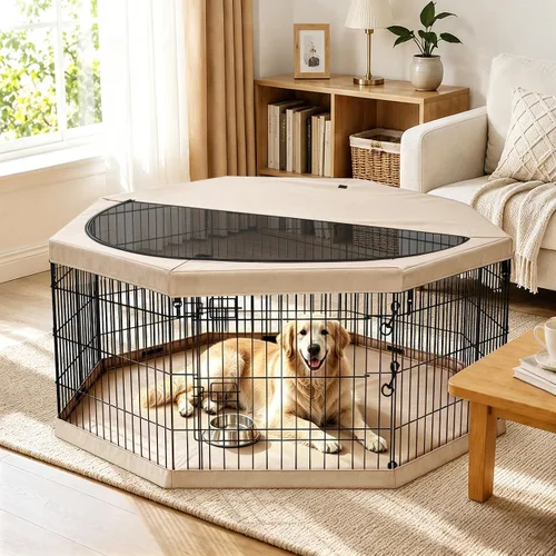 Vista 35 de PETIME - Corral plegable de metal para ejercicio de perros/Parque de juegos para cachorros con 8 paneles para interior/exterior, valla de patio