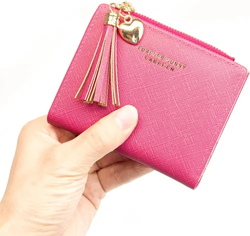 Vista 8 de Cartera pequeña para mujer con bolsillo para monedas, plegable, delgada, con cremallera