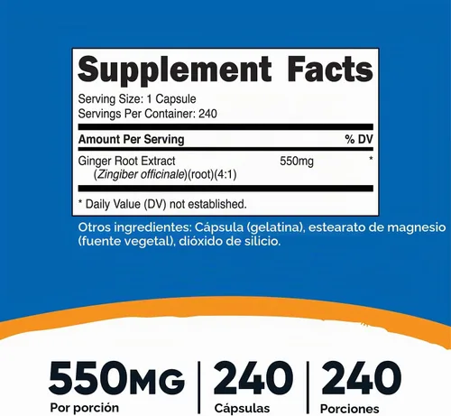 Vista 2 de Nutricost Extracto de raíz de jengibre 550 mg, 240 cápsulas (2 botellas)