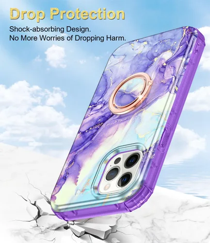 Vista 4 de Btscase Funda para iPhone 12 Pro Max de 6.7 pulgadas, protector de pantalla integrado con soporte de anillo de 360°, cuerpo completo de doble capa