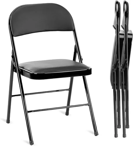 Vista 11 de YSSOA Paquete de 2 sillas plegables con asientos acolchados de vinilo y marco de metal duradero para fiestas en interiores y exteriores, hogar