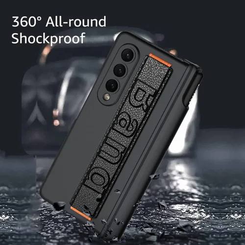Vista 2 de Funda para Samsung Galaxy Z Fold 4 con correa para la muñeca, protector de pantalla y ranura para S Pen, bisagra magnética protectora ultradelgada a