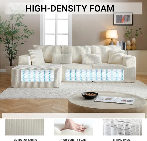 Vista 3 de Sofá modular de 110 pulgadas, sofá modular de pana en forma de L sin hueso con diván, moderno sofá de asiento profundo tapizado para sala de estar