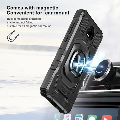 Vista 2 de TJS Funda compatible con Schok Volt SV55 SV55216, con protector de pantalla de vidrio templado, anillo de metal, soporte magnético, función atril