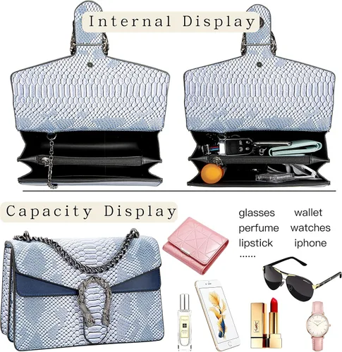 Vista 5 de Erideno Crossbody Bag Purses for Women Trendy Snake Print Purses for Women Chain Shoulder Bag Leather Handbags for Women