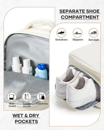 Vista 7 de Mochila de viaje grande al vacío con bomba,Mochilas para laptop para mujeres y hombres,Mochila de transporte,Bolsa de viaje para artículos Beige