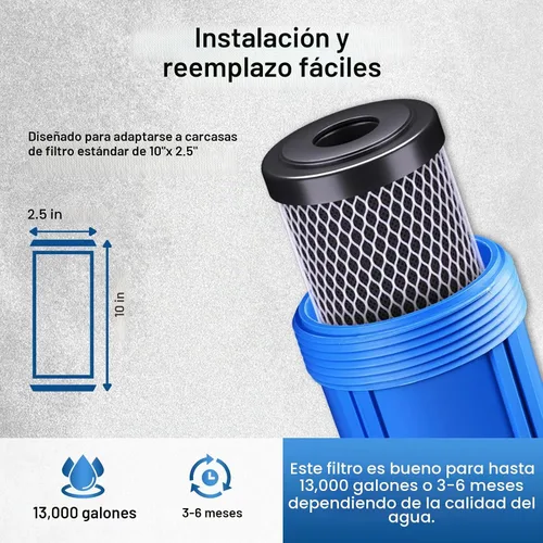 Vista 8 de PUREPLUS Filtro de agua de carbono CTO para toda la casa de 1 micrón, 2.5