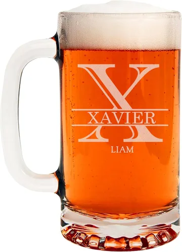 Vista 34 de Taza de cerveza de vidrio con monograma grabado de 16 onzas (letra A), regalos de cerveza personalizados de la A a la Z para hombres, Día del Padre