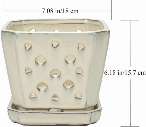 Vista 6 de W&W Orchid Pot with Holes and Saucer for Repotting and Better Grow, Cream White, 7" Blanco crema