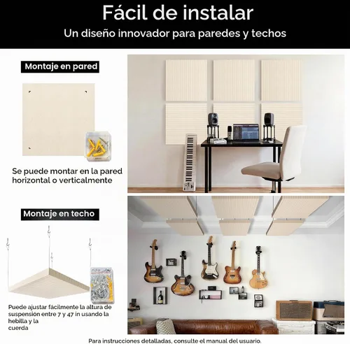 Vista 8 de BUBOS Paneles acústicos de pared, paquete de 2 paneles decorativos insonorizados de 23.6 x 23.6 x 2 pulgadas, decoración de pared con reducción