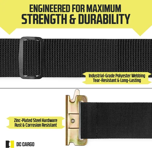 Vista 4 de DC Cargo Mall Correas E Track – Paquete de 4 – Correas de amarre ajustables y estándar resistentes de 12 a 22 pulgadas, compatibles con accesorios