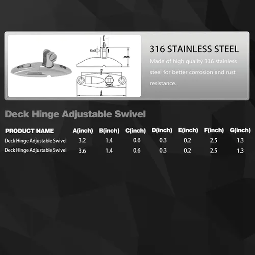 Vista 5 de Bimini top Deck Hinge 316 Stainless Steel Bimini Top Hardware Deck Side Mount Quick Release Fittings Marine Bimini Top Parts for Boats with Screws