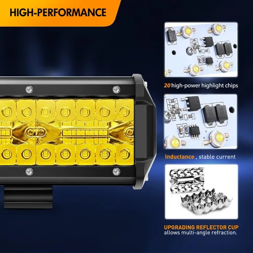 Vista 3 de GOOACC Barra de luz LED de 20 pulgadas, 420 W, ámbar, súper brillante, combo de triple fila de luz difusa y concentrada, 42000 lm, luz de trabajo